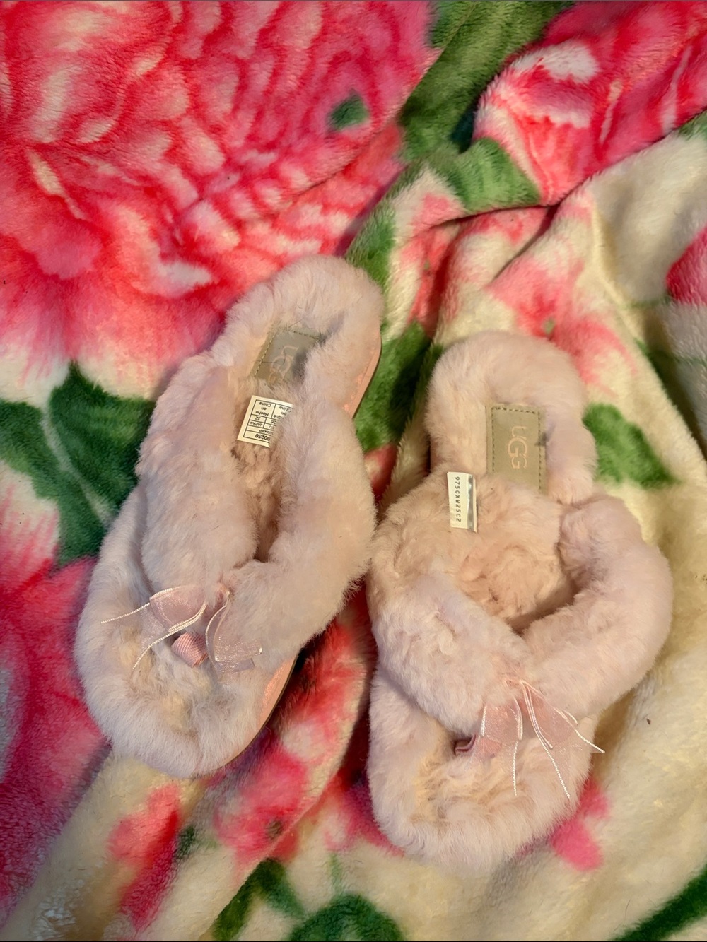 UGG Kids Blush Pink Fuzzy Slip-On Slippers